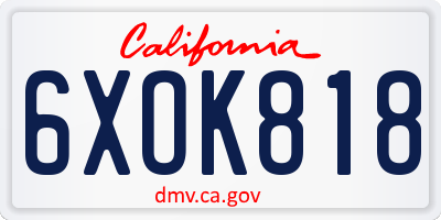 CA license plate 6XOK818