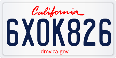 CA license plate 6XOK826