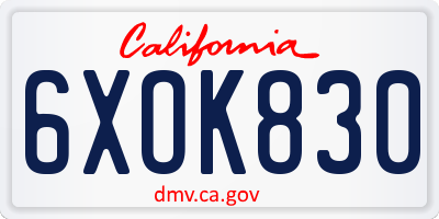 CA license plate 6XOK830