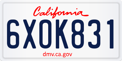 CA license plate 6XOK831