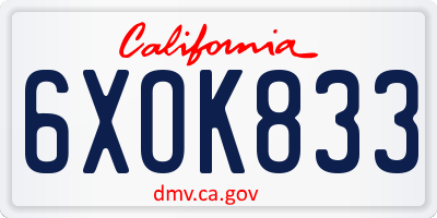 CA license plate 6XOK833