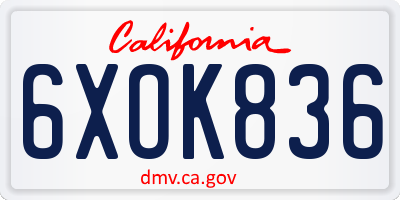 CA license plate 6XOK836
