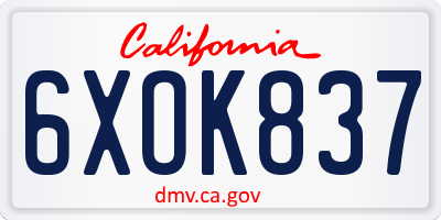 CA license plate 6XOK837