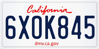 CA license plate 6XOK845