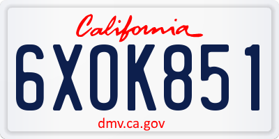 CA license plate 6XOK851