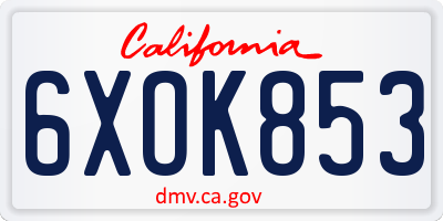 CA license plate 6XOK853
