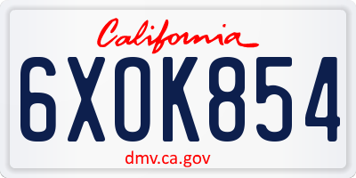 CA license plate 6XOK854