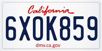 CA license plate 6XOK859