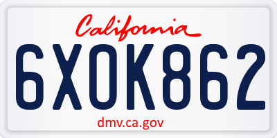 CA license plate 6XOK862