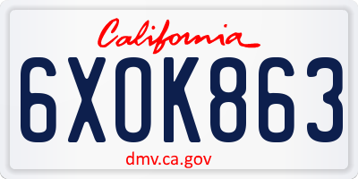 CA license plate 6XOK863