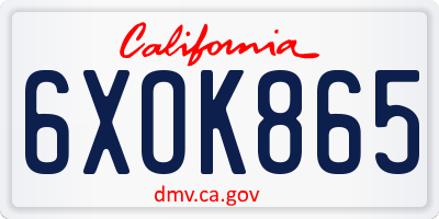 CA license plate 6XOK865