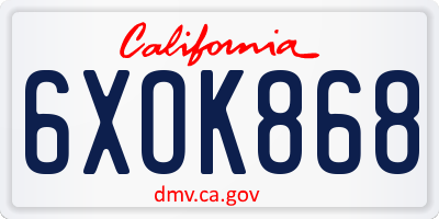 CA license plate 6XOK868