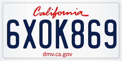 CA license plate 6XOK869