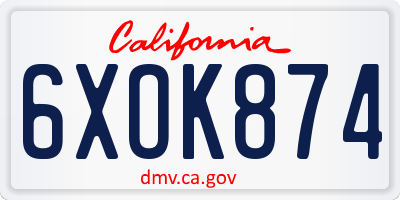 CA license plate 6XOK874
