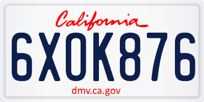 CA license plate 6XOK876