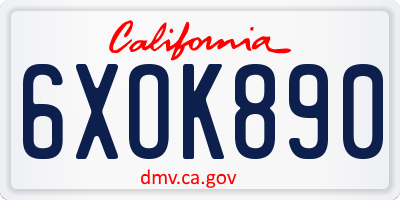 CA license plate 6XOK890
