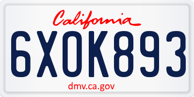 CA license plate 6XOK893