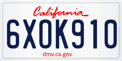 CA license plate 6XOK910
