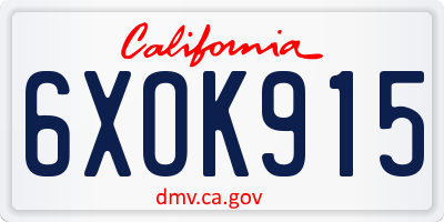 CA license plate 6XOK915