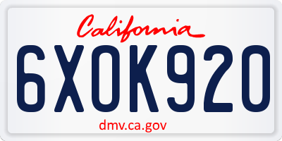 CA license plate 6XOK920