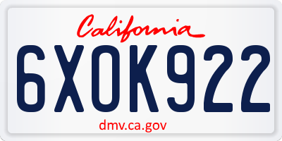 CA license plate 6XOK922
