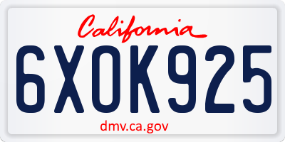 CA license plate 6XOK925