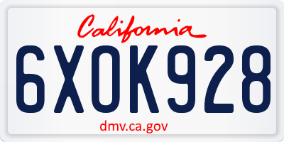 CA license plate 6XOK928