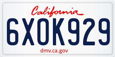 CA license plate 6XOK929