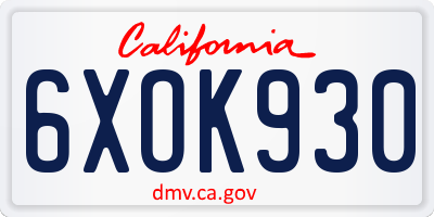 CA license plate 6XOK930