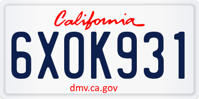 CA license plate 6XOK931