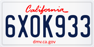 CA license plate 6XOK933