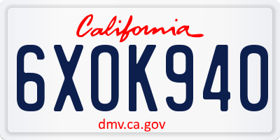 CA license plate 6XOK940