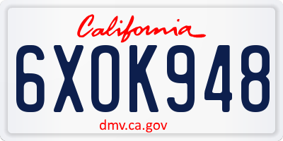 CA license plate 6XOK948