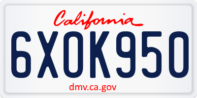 CA license plate 6XOK950