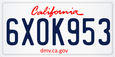 CA license plate 6XOK953