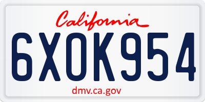 CA license plate 6XOK954