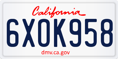 CA license plate 6XOK958