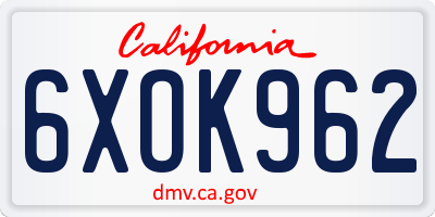 CA license plate 6XOK962