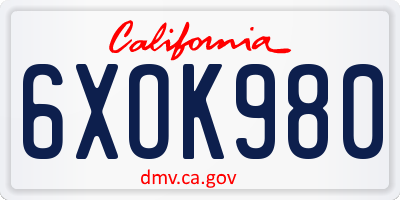 CA license plate 6XOK980
