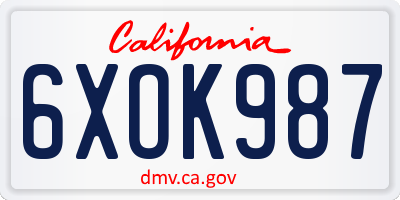 CA license plate 6XOK987