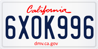CA license plate 6XOK996