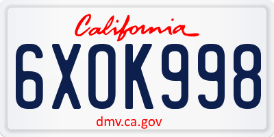 CA license plate 6XOK998