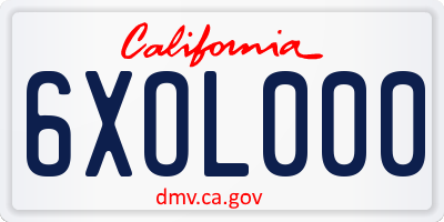 CA license plate 6XOL000