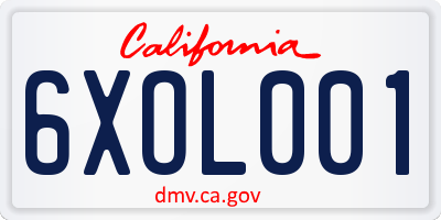 CA license plate 6XOL001