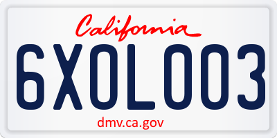 CA license plate 6XOL003