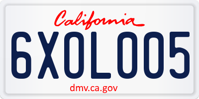 CA license plate 6XOL005