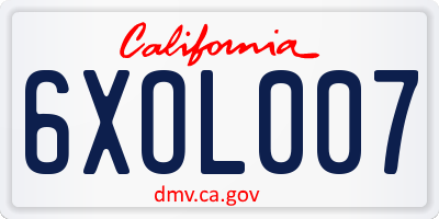 CA license plate 6XOL007