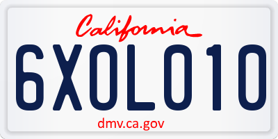CA license plate 6XOL010