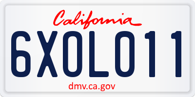 CA license plate 6XOL011
