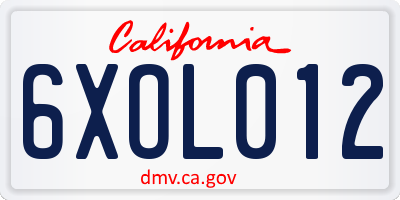 CA license plate 6XOL012